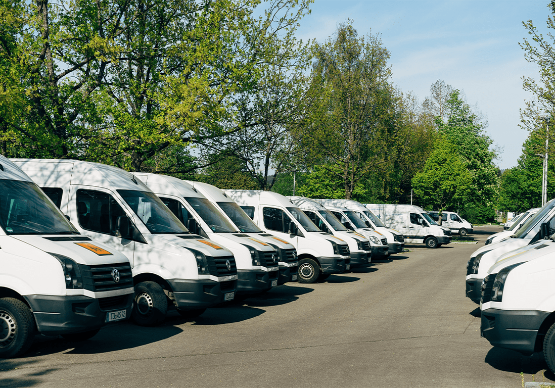 Stock image of vans lined up